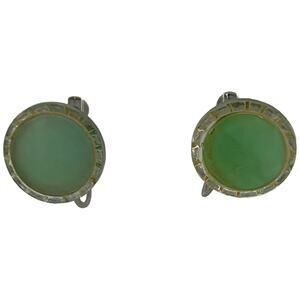 Vintage 1960s Mint Green Round Screw Back Earrings Art Deco Mid Century Mod